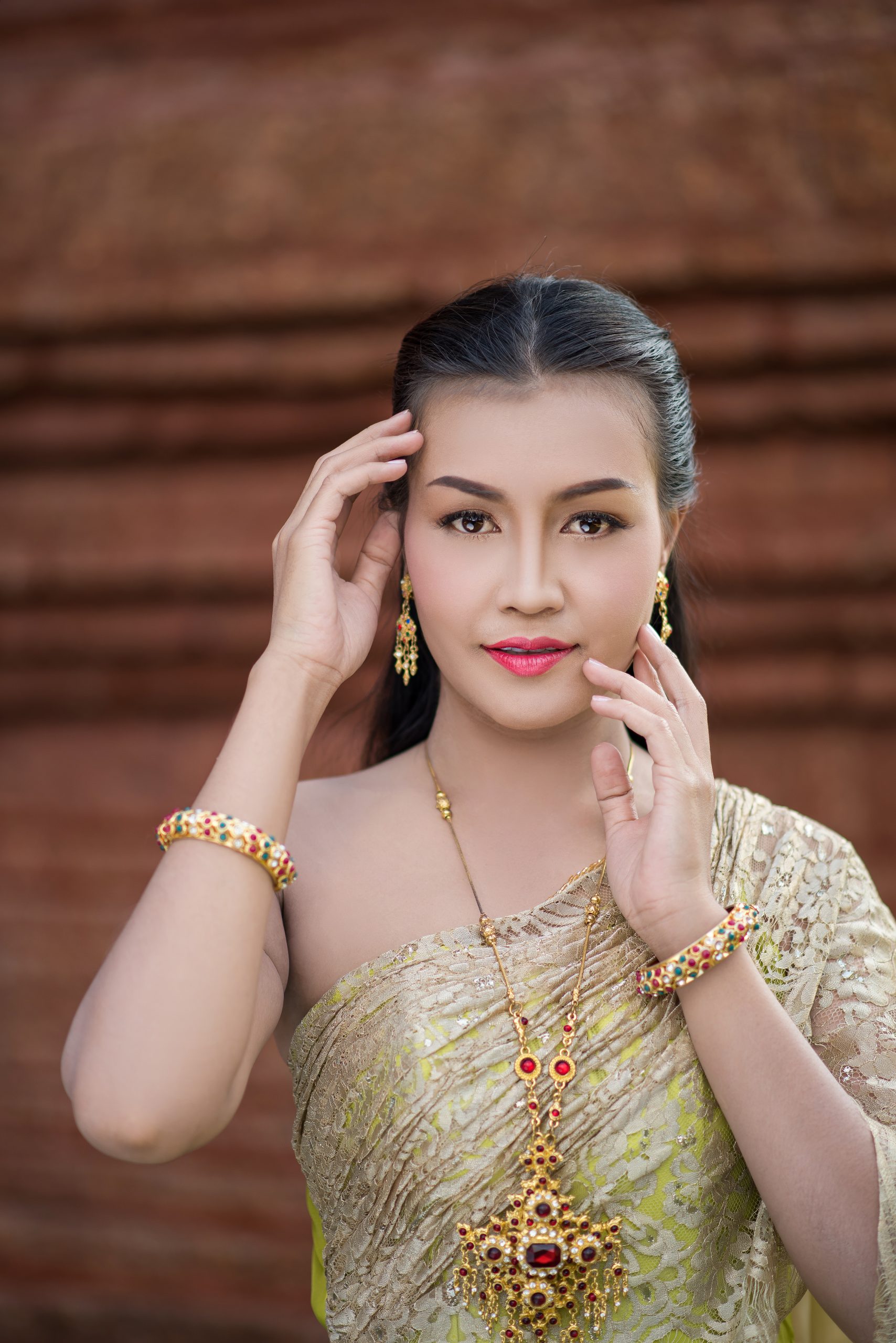 beautiful woman wearing typical thai dress