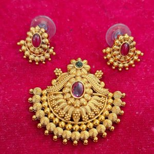 antique temple ruby stone pendant set