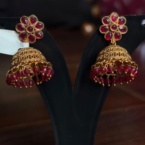 ruby bloom antique gold jhumka earrings