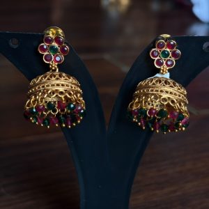ruby emerald beaded jhumka