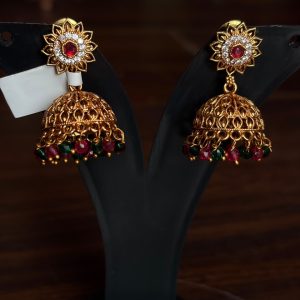 crystal ruby floral jhumka