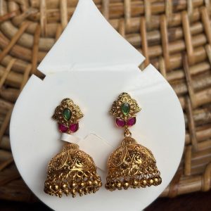 royal emerald pink temple jhumka